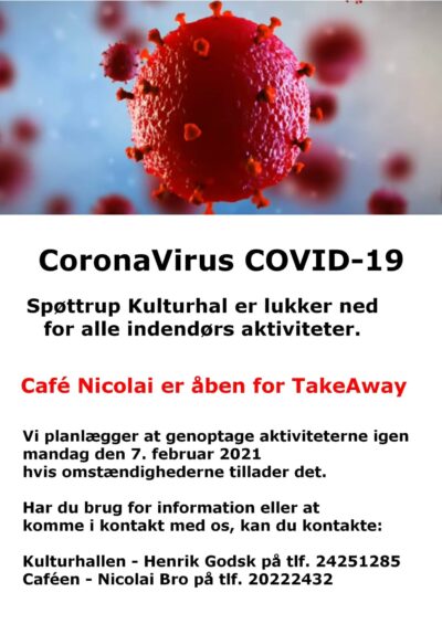 Corona virus Covid-19 plakat lukket aflyst februar2021 Corona virus Covid-19 plakat lukket aflyst februar2021