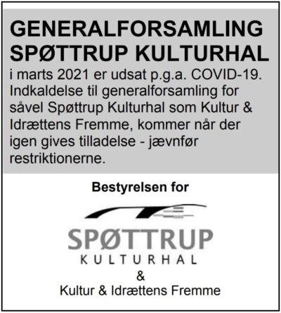 Generalforsamling marts 2021 aflyst Generalforsamling marts 2021 aflyst
